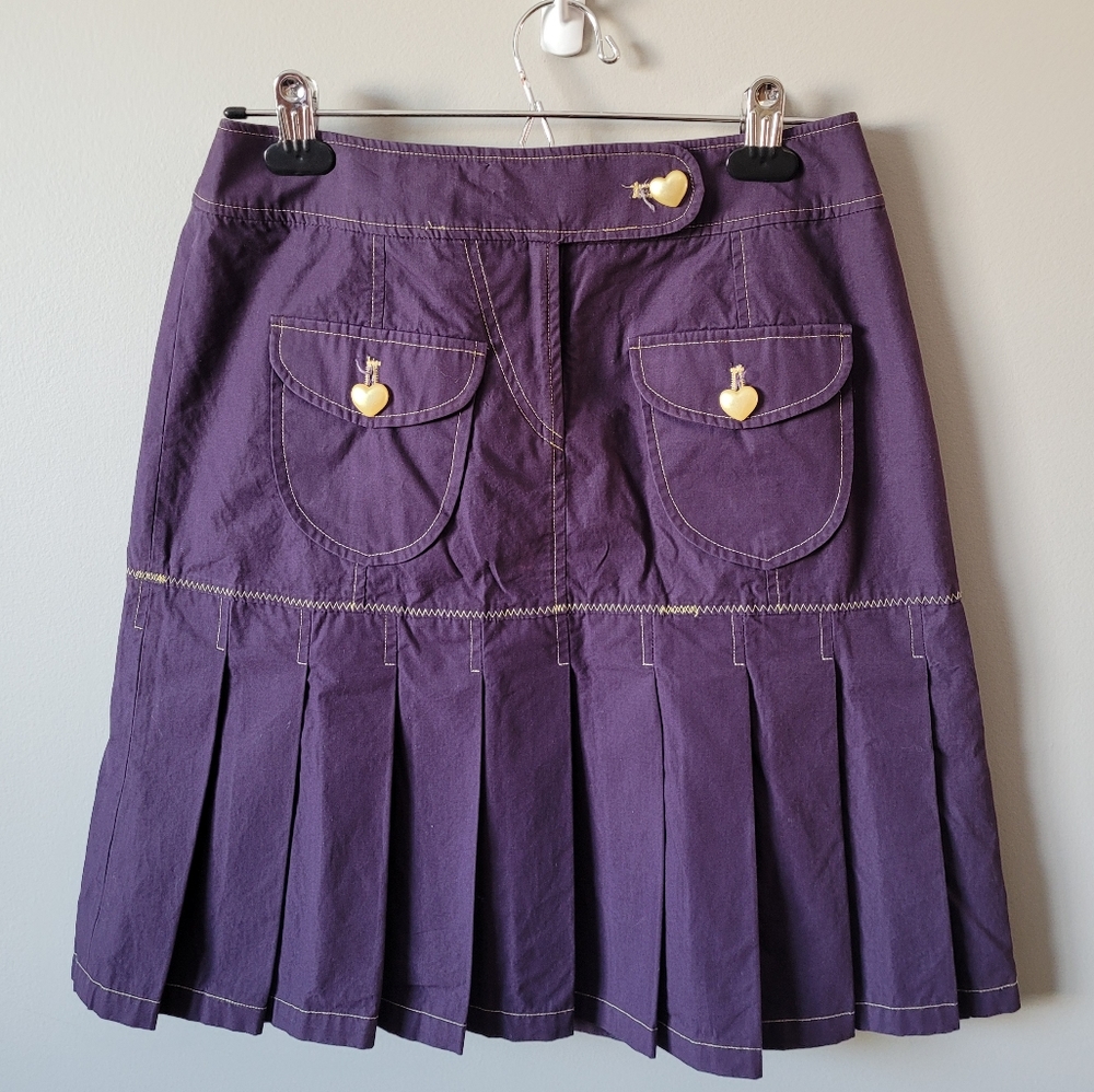 Y2k purple contrast stitch pleated mini skirt